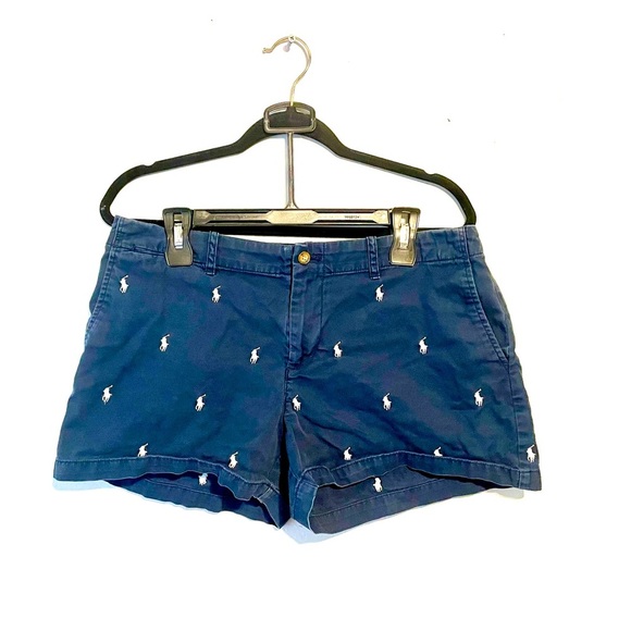 Polo Ralph Lauren Women’s Shorts All Over Pony Navy Blue Chino Size 10 - Picture 1 of 7